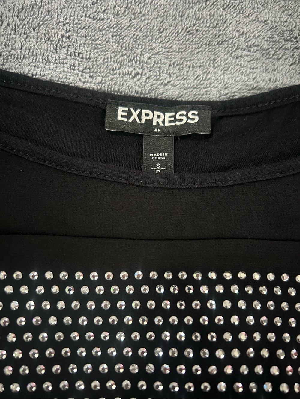 Express Black Top with Rhinestone Stud Row Detailing